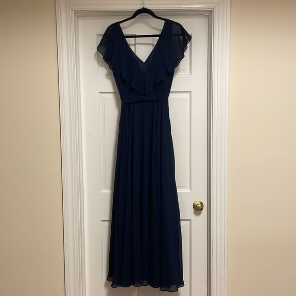 Babaroni Bridesmaid Maxi Dress Dark Navy Chiffon, NWOT size 8/10 check measure - Picture 3 of 6